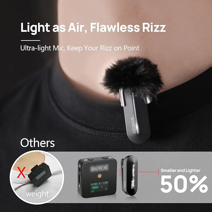 SYNCO P2SL Wireless Lavalier Microphone for iPhone, Dual Lapel Mic with Noise Reduction, 9 Voice Effects, Charging Case, Plug & Play Mini Microphone for YouTube, Vlog & Live Streaming - Image 3