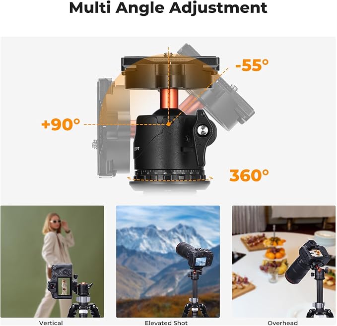 K&F CONCEPT Professional 28mm Metal Tripod Ball Head 360 Degree Rotating Panoramic with 1/4 inch Quick Release Plate Bubble Level for Tripod Monopod Slider Camera Camcorder up to 22 pounds - Image 6
