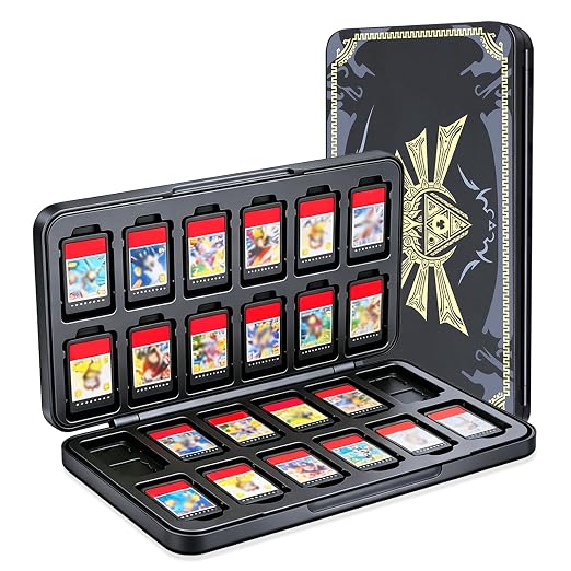 Game Card Case for Nintendo Switch/Switch 2/OLED/Lite, Portable Switch Game Case Magnetic Closure Games Holder with 24 Slots for Games Cards & SD Cards Durable Cartridge Cases Hard Shell, Gray Black by Sunmike