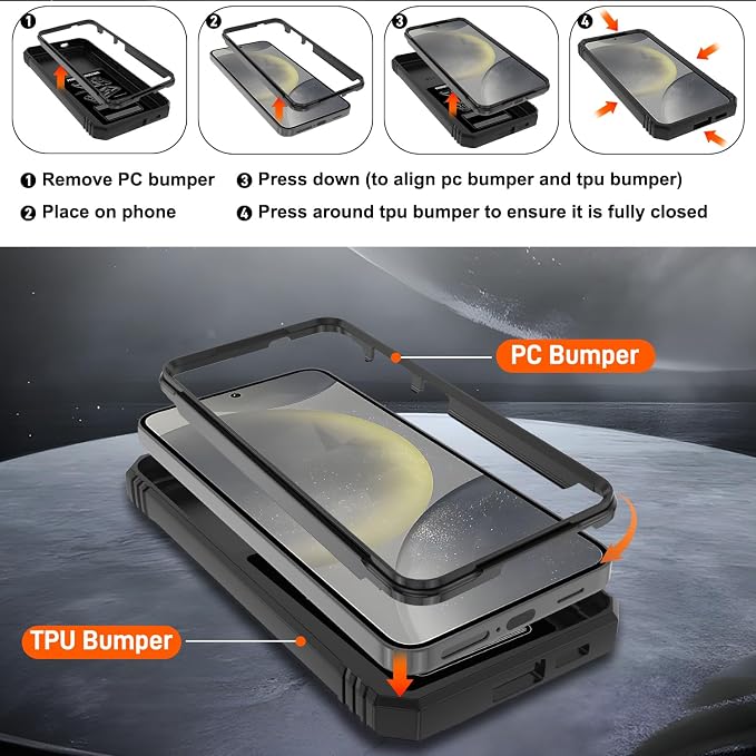 Gritup for Samsung Galaxy S24 Phone Case: S24 Case with 2*Screen Protector | Magnetic Stand & Slide Camera Cover | Shock Proof Military-Grade Funda para S 24 Cover -Black - Image 4
