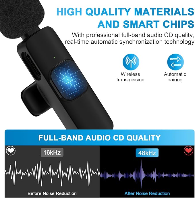 USB C Wireless Lavalier Microphone for iPhone 17 16 Pro Max 16e 15,Samsung | Galaxy S26 S25 A16 S24,Noise Reduction Mini Lapel Mic Clip on,Lav Mic on Video Recording,Tiktok,Youtube,Vlog,Live Streaming - Image 4