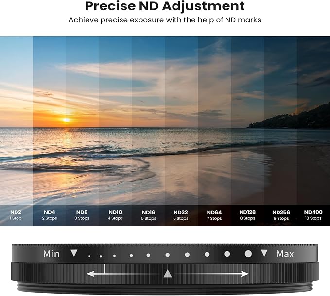 67mm Variable ND2-400 Filter for Phone/DSLR, HD Neutral Density Filter | FMC-Coated Lens Attachment with Universal Clip & 58-67mm Camera Adapter Ring for iPhone 17/16/15/14/13/12 & Samsung - Image 3