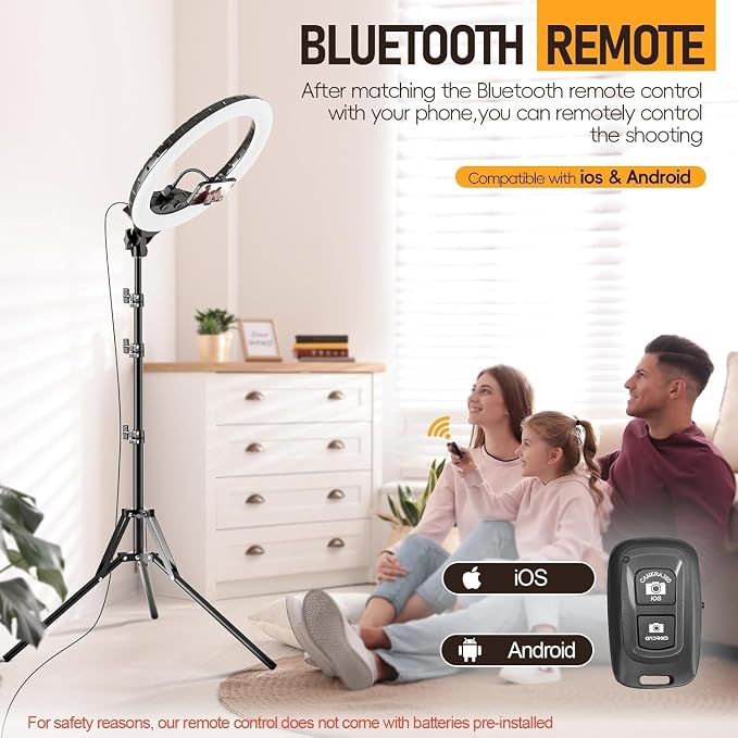 EMART 18in Ring Light with Stand, 2800-6500K LED Photography Lighting Kit | Selfie Light with Phone Holder for Vlog, Live Streaming, Video, Makeup, Tattoo, Barber, Studio - Image 5