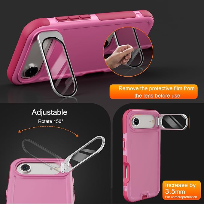 Follaroma Magnetic for iPhone 17 Air Case with Camera Cover Stand,Pink,6.5" | Built-in Glass Camera Cover Stand,Compatible with MagSafe,Heavy Duty Shockproof Protective,Military-Grade Anti-DropDual Case - Image 2
