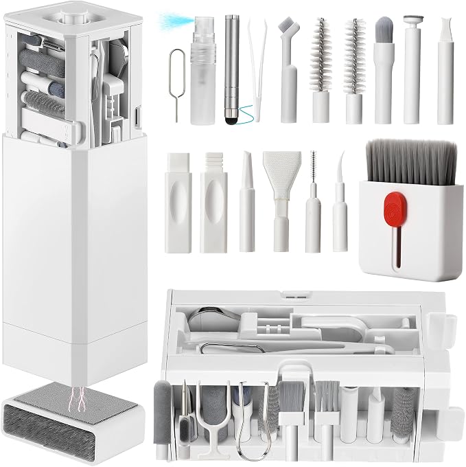 Cell Phone Cleaning Kit, iPhone Cleaning Kit for Charging Port Cleaner Keyboard Cleaning Kit for Airpods/Android/USB C/Earbuds/Laptop/iPad/Camera Lens with Stylus Pen (White) by GintaXen