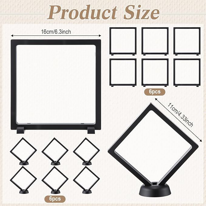 Harloon 12 Pcs 3D Floating Display Case, Black, 2 Size, Square | 3D Floating Frame for Challenge Coins, Medallions, Fossils, Gemstones, Jewelry, Collectibles Shadow Box Display Holder - Image 2
