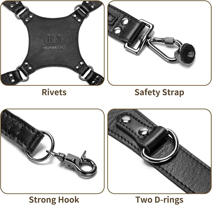 Dual Camera Harness Leather Camera Straps for Photographers for DSLR/SLR | Camera Holster Camera Harness for Photographers Leather Harness Camera Belt Spider Holster Camera Belt Camera Neck Strap - Image 5
