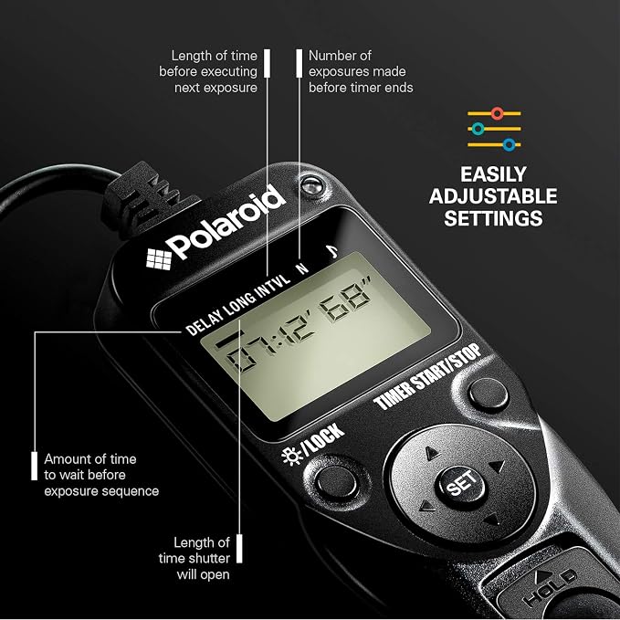 Polaroid Shutter Release Timer Remote Control For Nikon D90, D3100, D3200, D3300, D5000, D5100, D5200, D5300, D7000, D7100, D750, DF, D600, D610, P7700, P7800 Digital SLR Cameras - Image 3