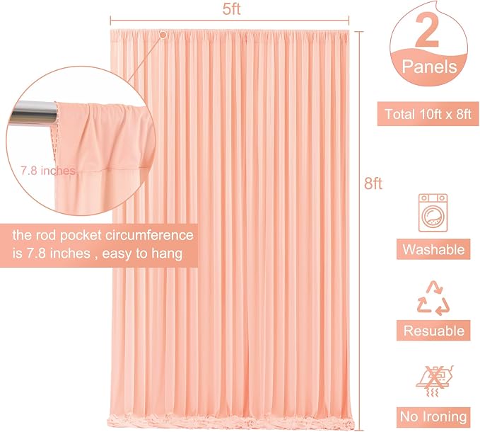 Peach Backdrop Curtain for Parties Baby Shower Wrinkle Free Peach Photo Curtains Backdrop Drapes Fabric Decoration for Wedding Birthday Party 5ft x 8ft,2 Panels - Image 6