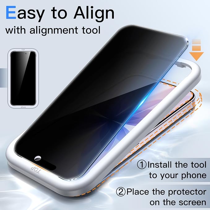 JETech Privacy Screen Protector for iPhone 17, 2+2 Pack | Anti-Spy Tempered Glass, with Camera Lens Protector, Easy Installation Tool - Image 4