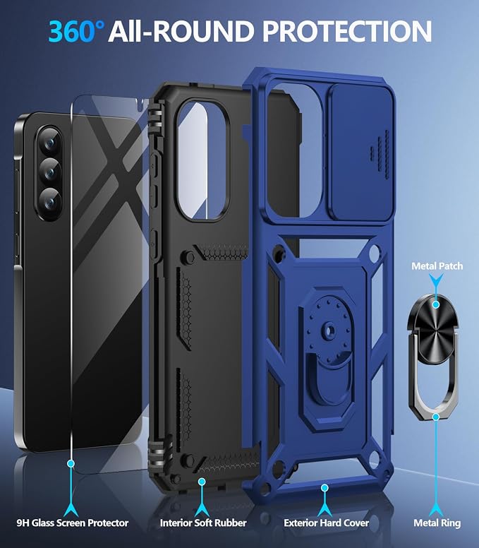 Taisairu for Samsung Galaxy A37 Case/A36 Case with Screen Protector & Slide Camera Lens Cover, Built-in Ring Stand Shockproof Protective Case for Samsung A37 5G Case/Samsung A36 5G Case (Blue) - Image 2
