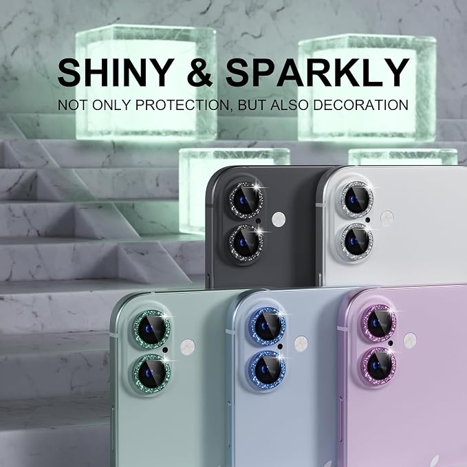 Choiche for iPhone 16/16 Plus Camera Lens Protector Bling, Glitter-Teal | Ultra HD, 9H Tempered Glass Camera Cover Screen Protector Metal Individual Ring Decoration Accessories, 2-Lens, 6.1/6.7-inch - Image 7