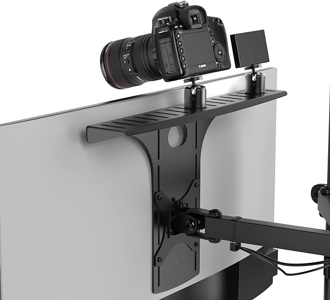 HumanCentric DSLR Monitor Mount Large, Desk Camera, Webcam & Mic Shelf | For Monitor VESA Arm, Replace Clamp Tripods, 100x100mm Patterns, Aluminum, Hardware Included, Light Mounting by HumanCentric