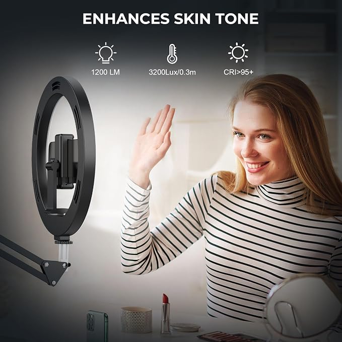 12" Ring Light with Stand Tripod for iPhone, Overhead Phone Camera Mount, Adjustable 72" Height Tripod Holder Floor, Phone Stand for Video Recording Filming Streaming Cooking TikTok YouTube, CRI >95 - Image 6