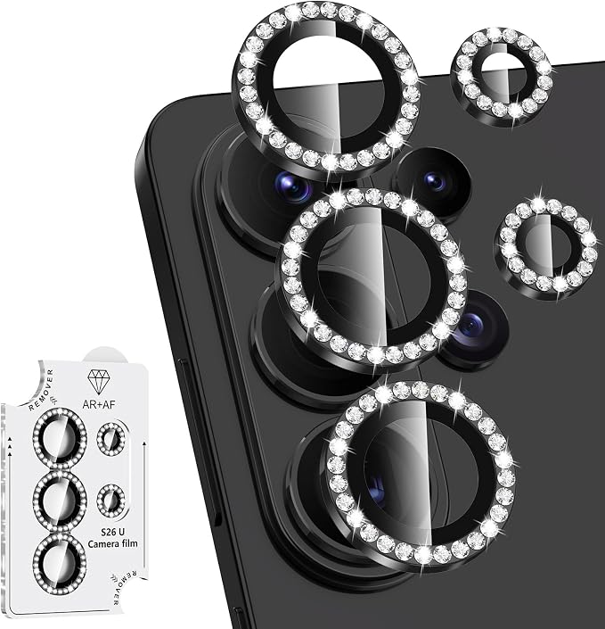 for Samsung Galaxy S26 Ultra Camera Lens Protector, Individual Metal Ring Tempered Glass Lens Cover, [Strong Adsorption] Scratch Resistant Ultra-Thin HD Clear Lens Cover, 1 Set-Black Diamond by Btscase