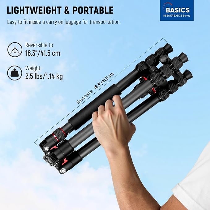 NEEWER Basics Carbon Fiber Travel Tripod Monopod, 64" Compact Lightweight Portable Camera Cell Phone Holder Stand Compatible with iPhone Video Recording, Arca Type Ball Head, Max Load 13.2 lbs, TP17B - Image 2