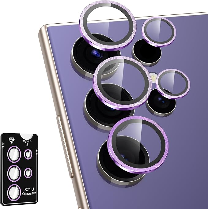 for Samsung Galaxy S24 Ultra Camera Lens Protector, Individual Metal Ring Tempered Glass Lens Cover, [Strong Adsorption] Scratch Resistant Ultra-Thin HD Clear Lens Cover, 1 Set-Purple by Btscase
