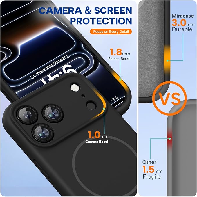 Miracase Magnetic for iPhone 17 Pro Case, Silicone, Black | Compatible with MagSafe, Soft Microfiber Lining,Shockproof Drop Protection Phone Case for 17 Pro - Image 2