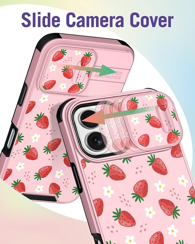 Buleens for iPhone 17 Case 6.3 Inch - with Ring Stand & Camera Cover Aesthetic Cute Designed for Women Girls Pretty Girly Kawaii Strawberry Teens Phone Case for iPhone 17 Compatible with Magsafe - Image 3