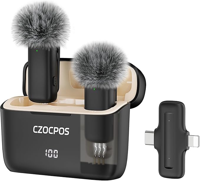Wireless Lavalier Microphone for iPhone iPad Android with Charging Case,Lapel Mic with Noise Reduction,36H Battery Life, 135ft Range, Mini Microphone for Video Recording,YouTube,Vlog,Live Streaming by CZOCPOS