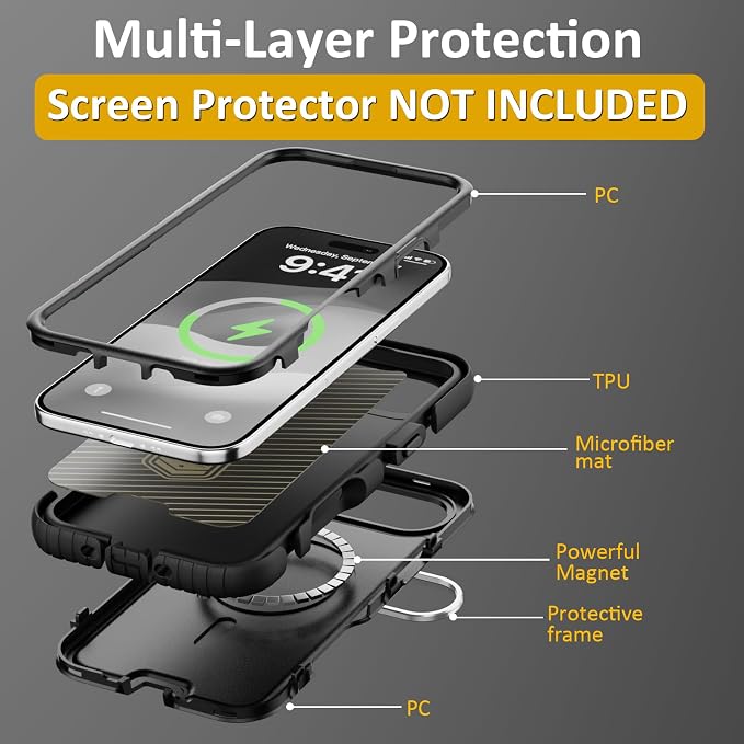 Follaroma Magnetic for iPhone 17 Air Case with Camera Cover Stand, Black | Built-in Glass Camera Cover Stand,Compatible with MagSafe,Heavy Duty Shockproof Protective,Military-Grade Anti-DropDual Case - Image 6
