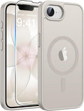 FNTCASE for iPhone 17e/ iPhone 16e Case, Fit for Magsafe, Screen Protector | Translucent Matte Magnetic Back, 14FT Military Grade Drop Protection, Shockproof Protective Phone Cover, Off White by FNTCASE