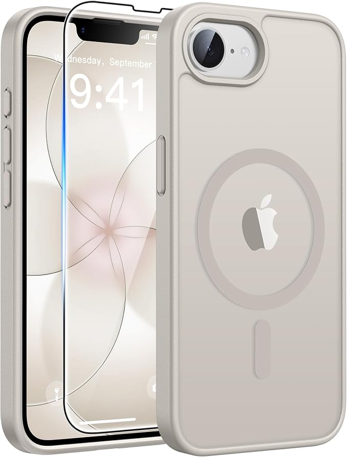 FNTCASE for iPhone 17e/ iPhone 16e Case, Fit for Magsafe, Screen Protector | Translucent Matte Magnetic Back, 14FT Military Grade Drop Protection, Shockproof Protective Phone Cover, Off White by FNTCASE