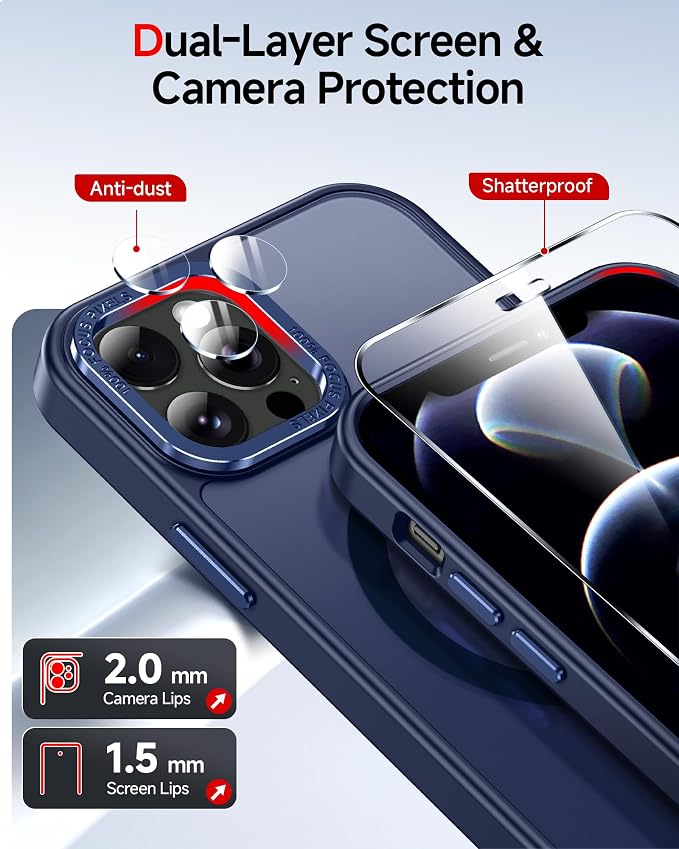LeYi for iPhone-12-Pro-Max Phone Case Blue:[ Screen Protector X2+ Camera Cover X2] iPhone12 Promax Cases Compatible with Magsafe Funda para i 12Pro Max Magnetic Protective Heavy Duty Slim, Blue - Image 2