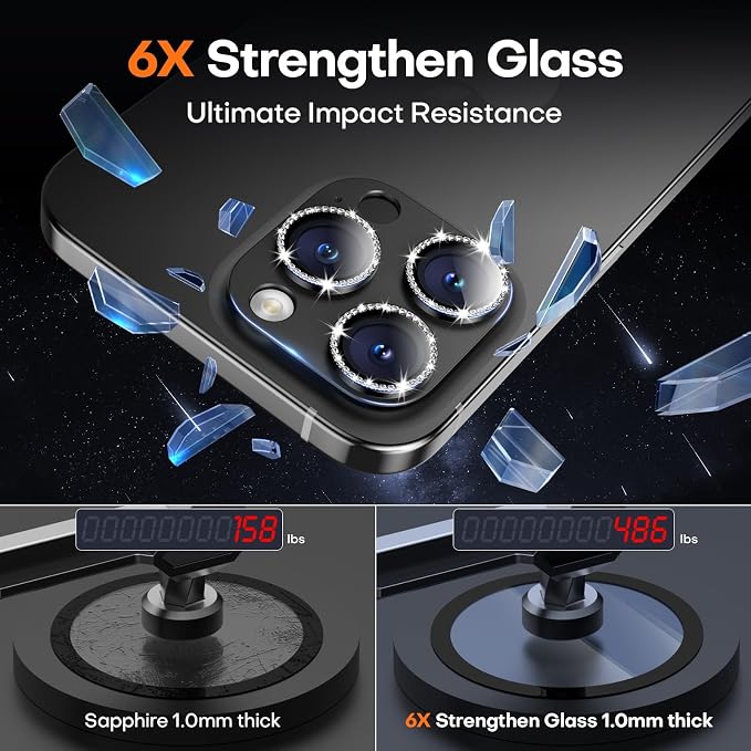 Camera Lens Protector for iPhone 16/15/14 Pro Max & 16/15/14 Pro | Black Diamond, Aluminum Alloy, 9H+ Glass Camera Cover, Nano Reinforced Adhesive, Anti-Drop, Anti-Scratch, Case Friendly - Image 6