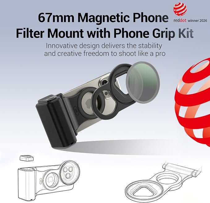 JJC 67mm CPL Polarizing Filter for iPhone with Magnetic Phone Camera Grip | Compatible with iPhone Air 17 16 15 14 Pro Max Series, Remote Control, 1/4" Tripod Screw, for Vlogging Video Recording - Image 2