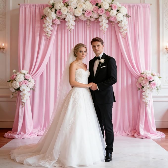 10ft x 10ft Light Pink Backdrop Curtains for Parties, Polyester Fabric Backdrop Drapes with Rod Pockets for Weddings, Birthday, Photography, Mother's Day, Graduation Party Background Curtain, 2 Panels - Image 4