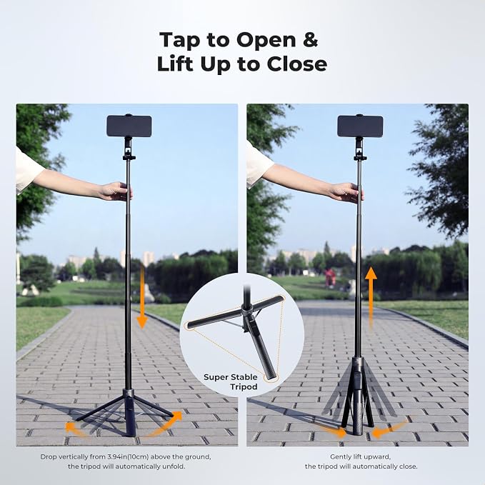 K&F CONCEPT 72" Selfie Stick for iPhone, Phone Tripod | Clip & Magnetic, Remote, 1s Open & Close, Compatible with iPhone 17-12 Osmo Pocket 4/3 Luna Ultra, X97C6 - Image 4