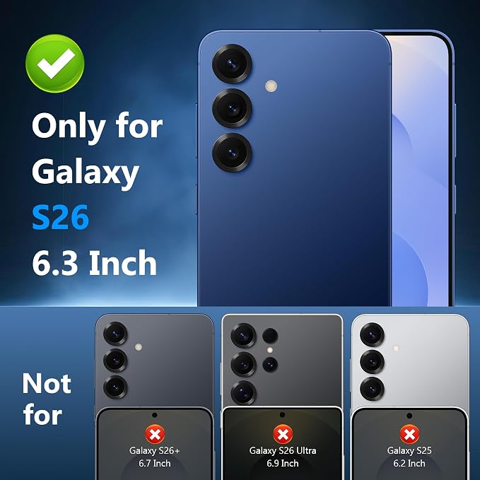 YWXTW 3 Pack Camera Lens Protector for Samsung Galaxy S26 6.3 Inch, 9H Tempered Glass Ultra HD [No Impact on Night Shots] S26 Lens Protector, Anti-Scratch No Bubbles - Image 2
