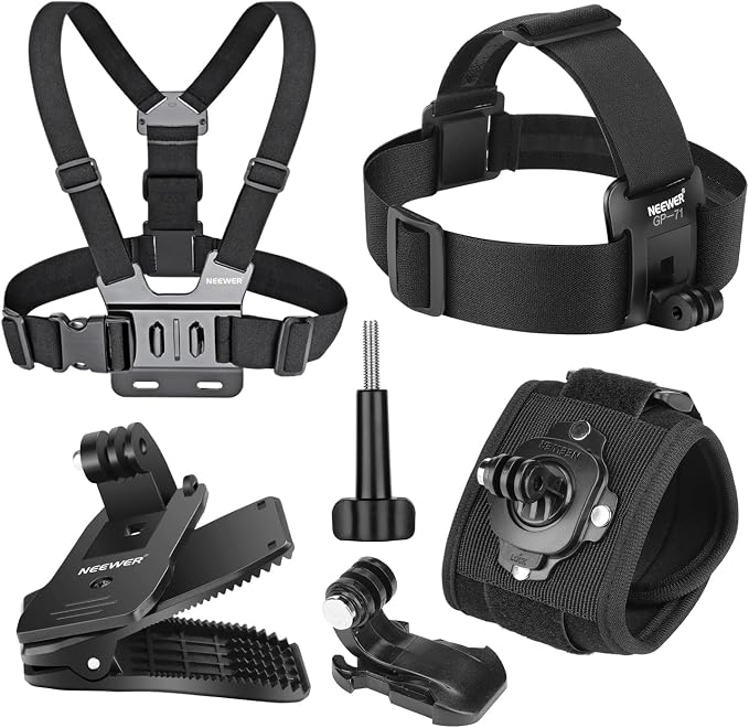 NEEWER Accessory Set Compatible with GoPro Hero Insta360 DJI AKASO Action Camera, Quick Change Head Strap Head Strap Holder, Chest Strap, Backpack Hat Clip Holder & 360° Wrist Strap for GP-75 by Neewer