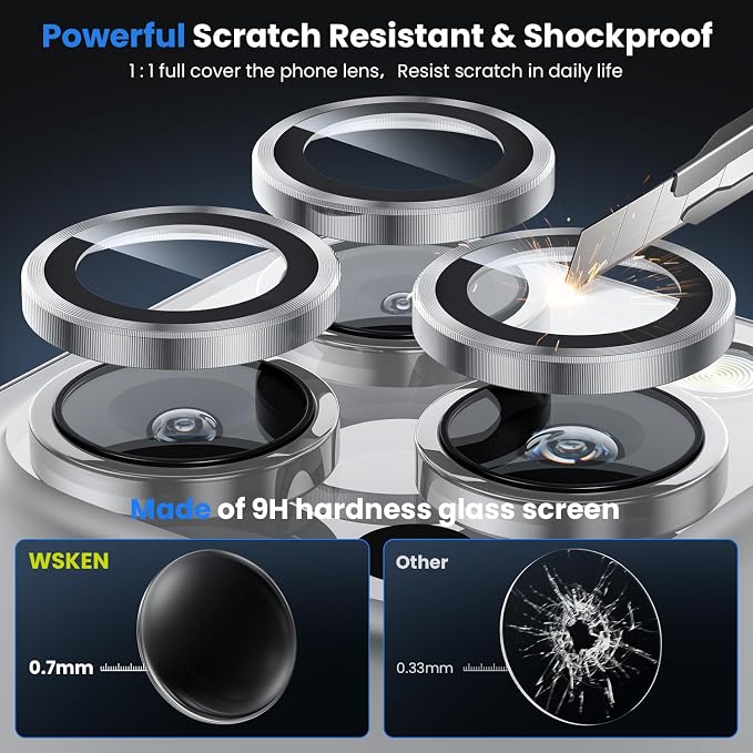 WSKEN for iPhone 16 Pro/iPhone 16 Pro Max Camera Lens Protector | Original Shooting Mode, Individual Metal Cover Film, Shatterproof HD Tempered Glass Camera Screen Protector, Silver - Image 3