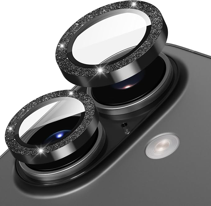 Suoman for iPhone 17 Camera Lens Protector, Bling Glitter Independent Metal Crystal Tempered Glass Camera Lens Cover [Strong-Adhesion][Does not Affect Night Shots] -Black by Suoman