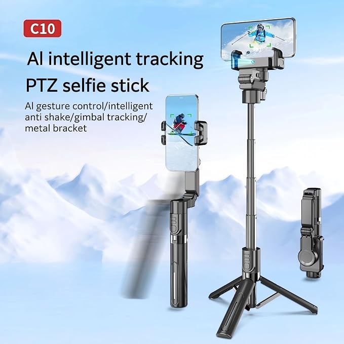 AI Tracking Gimbal Stabilizer for SmartiPhone - 360° Auto Face Follow, Bluetooth Remote, Anti-Shake Tripod for Vlogging/Live Stream, Metal Bracket with Gesture Control - Image 2