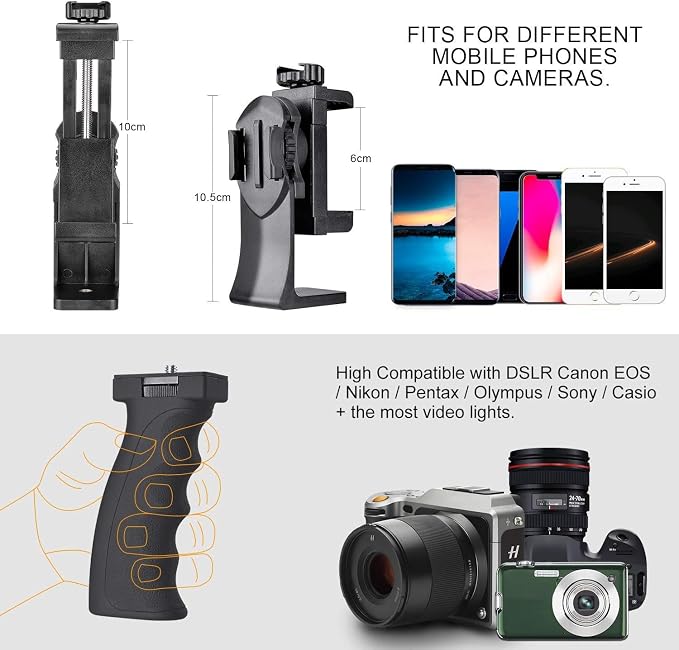 2in1 Ergonomic Portable Action Camera+Smartphone SYN Hand Grip Stabilizer Combo Mount Video Vlogging Rig Holder Kit for GoPro iPhone Interview Travel YouTube Tiktok Streaming-Mic+Light Adapter - Image 7