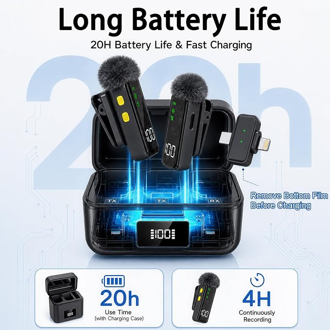 2 Mini Wireless Microphones for iPhone/Android, AI Noise Reduction | Plug & Play, 20H Battery with Charging Case, Portable Clip-On Lavalier Mic for Content Creators, Podcast, Streaming, Vlogging - Image 6