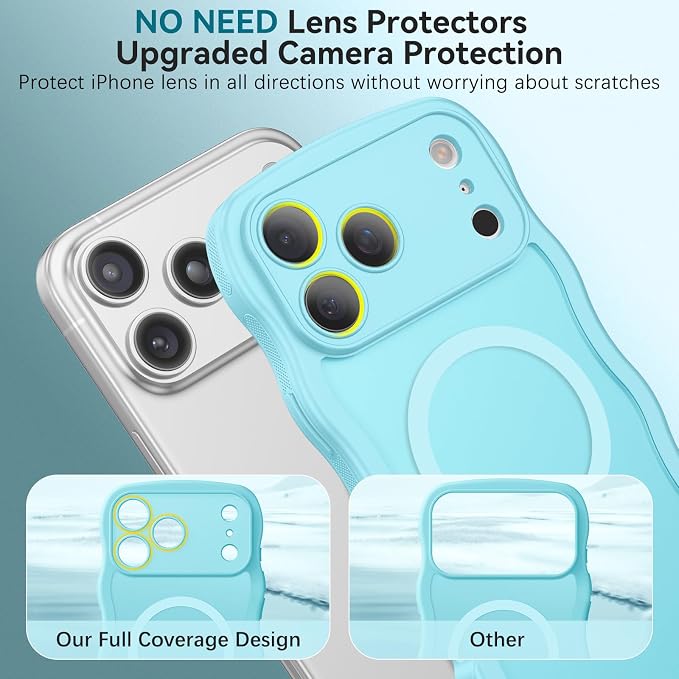 BENTOBEN Magnetic for iPhone 17 Pro Case, Cute Wavy Full Camera Protection [Compatible with MagSafe] Matte Anti-Slip Bumper Women Girls Boys Protective Cover for 17 Pro 6.3", Sky Blue - Image 8