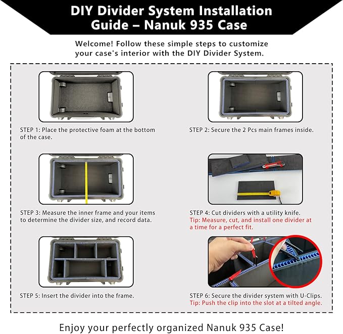 LAFENLIN DIY Divider System for Nanuk 935 Case, U-Clips & Red Tabs | Professional Divider with U-clips & Red Pull Tabs, Utility Knife.Customizable for Tools,Cameras,Medical,Tactical Gear-NO CASE - Image 4