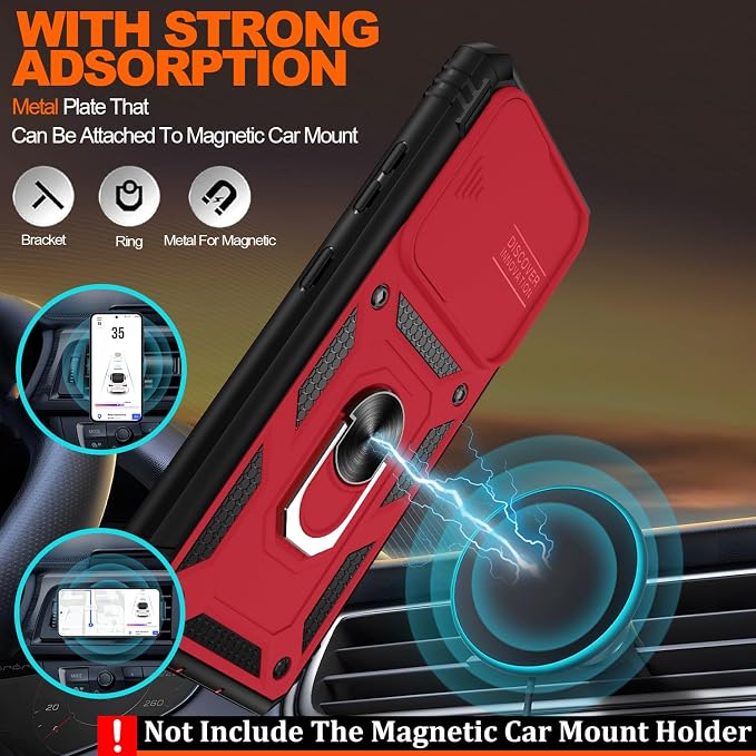 Gritup for Phone Case S21 Ultra: S21 Ultra 5G Phone Case with 2*Screen Protector | Magnetic Stand & Slide Camera Cover | Shock Proof Military-Grade Funda para S 21 Ultra Cover, Red+Black - Image 6
