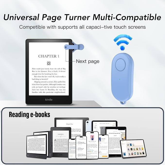 Remote Control Page Turner for Kindle Paperwhite Oasis Kobo eReaders,Kindle Clicker Page Turner Accessories for iPhone,iPad, Android Tablets Reading Novels,Video Record&Shutter Selfie (Blue) - Image 6