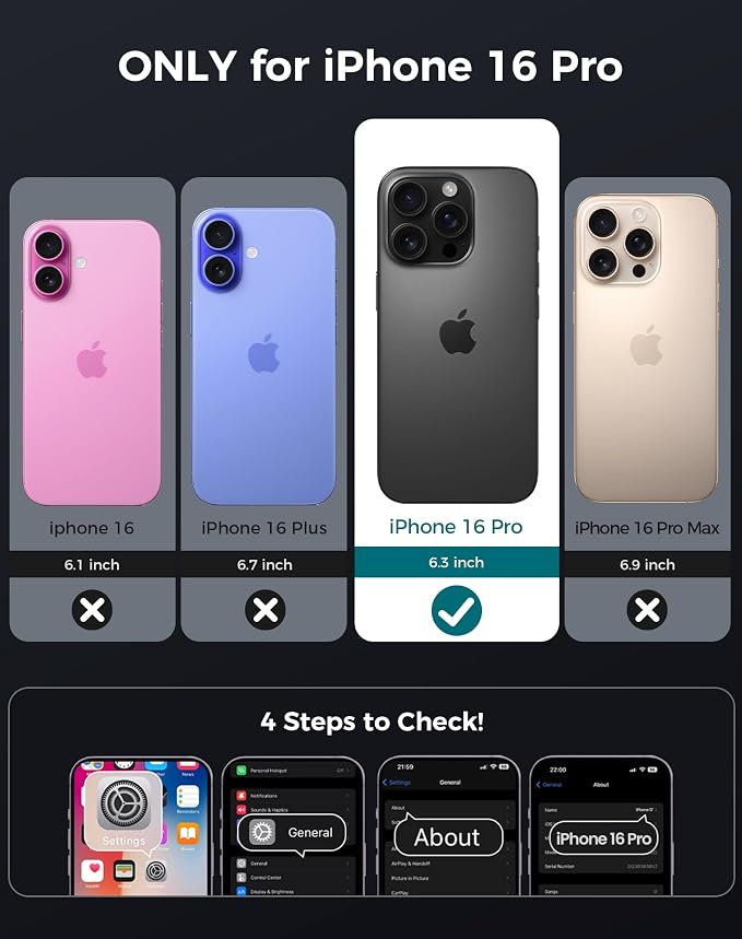 Goton 3 in 1 for iPhone 16 Pro Case with Privacy Screen Protector Blue | Glass Camera Lens Protector,Compatible for MagSafe,Invisible Kickstand, Shockproof Phone Cover for iPhone 16Pro - Image 2