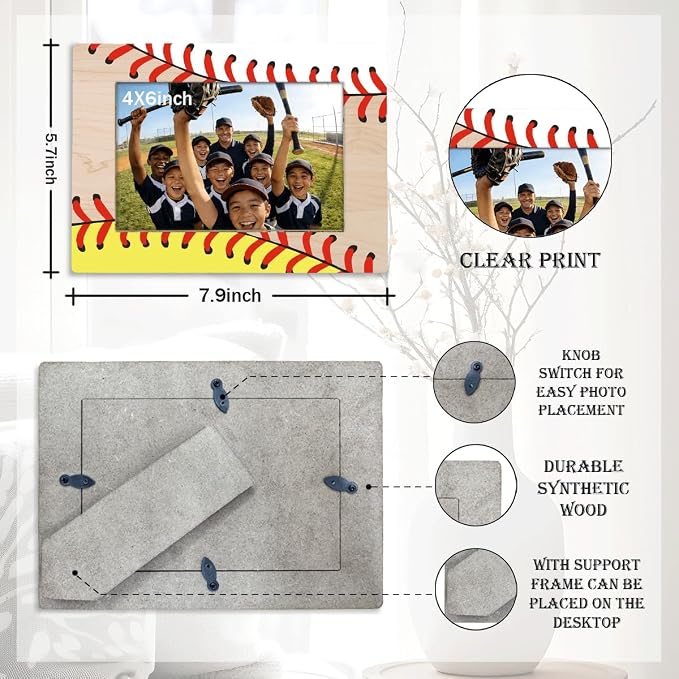 Baseball Picture Frame, Sports Photo Frame, Tabletop Display Frames for Baseball Players and Coaches, Sports Decor for Home Office Bedroom, Insert 4x6 Inches Photos - Image 2