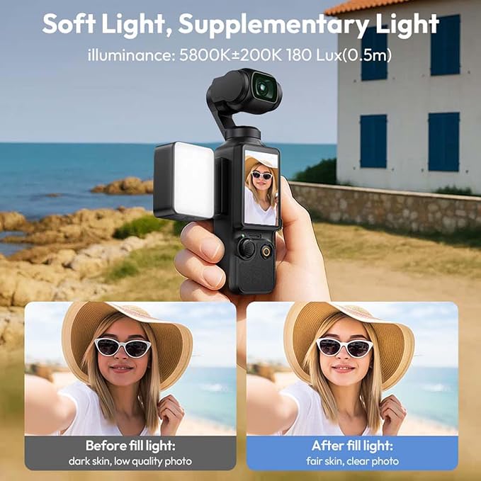 ULANZI LM001 Magnetic Fill Light for DJI Osmo Pocket 4/3/Xtra Muse, 2W 5800K LED Light with CRI ≥95, 500mAh USB C Rechargeable, IPX4 Waterproof, 3-Level Brightness, for Vlog & Outdoor - Image 4
