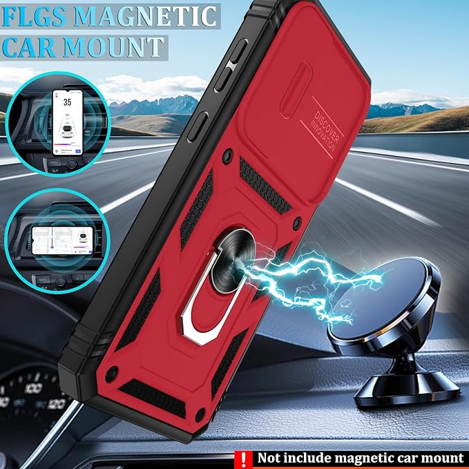 Gritup for Phone Case Samsung S24 FE: S24 FE Case with 2*Screen Protector | Magnetic Stand & Slide Camera Cover | Shock Proof Military-Grade Funda para S 24 FE Cover -Red+Black - Image 6