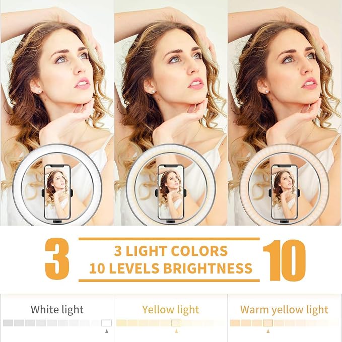 Ring Light with Stand OEBLD Dimmable Desk Selfie Ring Light with Phone Holder for Video Photography Remote Control for Makeup Live Streaming YouTube Lighting (D(10.2''Ring Light & Tripod)) - Image 2