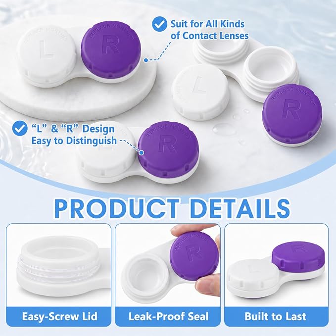 12 Pack Contact Lens Case, Portable Contact Case for Travel Outdoor Home Office Dormitory and Daily Use,Colorful(White,Purple) - Image 3