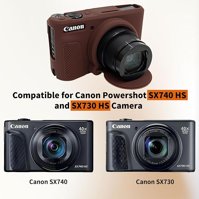 MUZIRI KINOKOO Silicone Case Compatible for Canon Powershot SX740/SX730 HS Digital Camera - Soft Rubber SX740 HS Protective Sleeve with Removable Lens Cover - Anti-Slip & Anti-Scratch - Dark Brown - Image 2